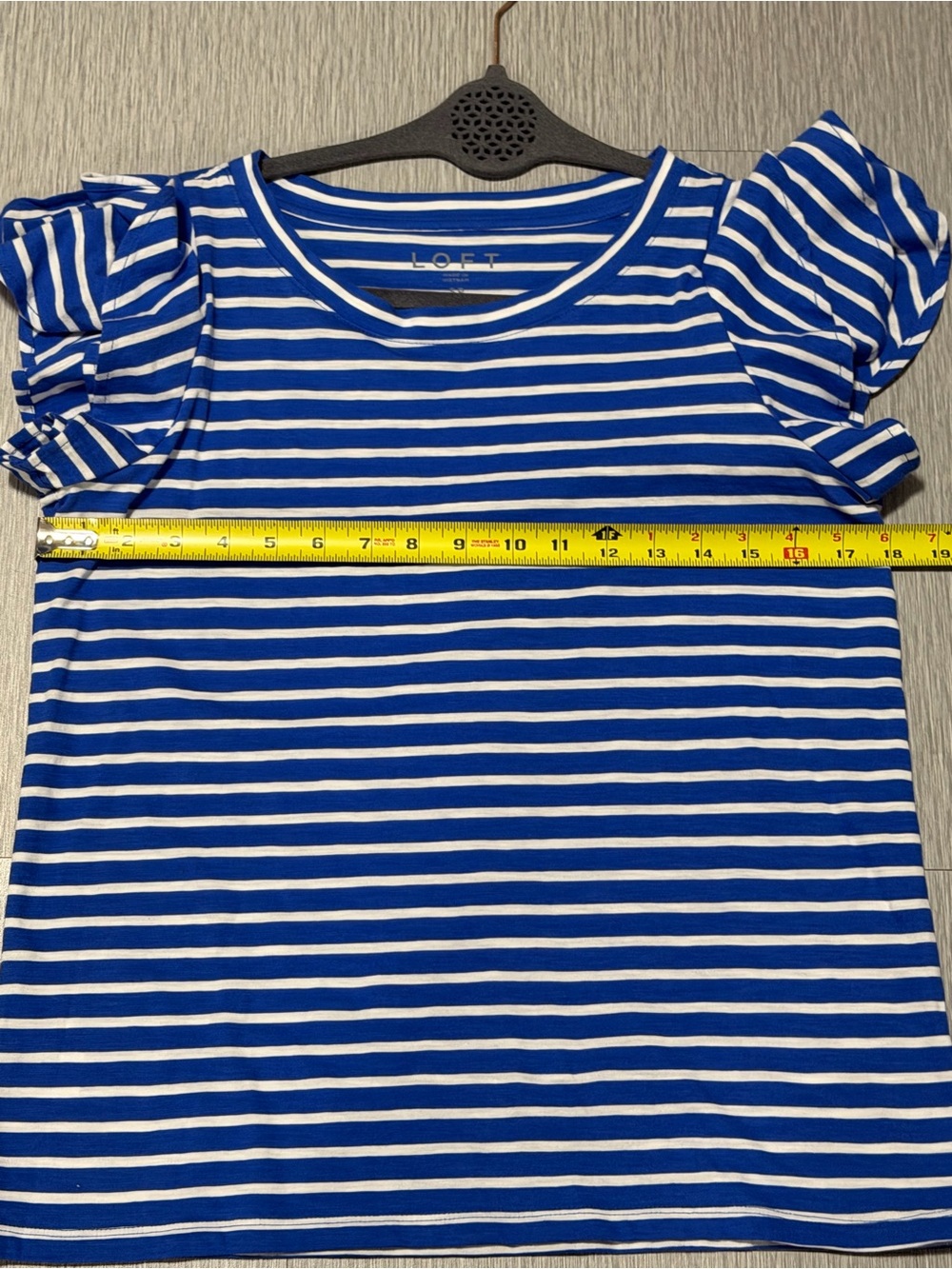 LOFT Blue White Stripe Flutter Sleeve Tee Petite Small - Picture 5 of 8